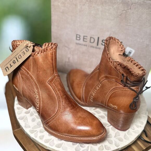Bed Stü Bia Handmade Tan Dip Dye Bootie Rustic Leather Zip Lace-Back Womens 11 - Picture 9 of 16